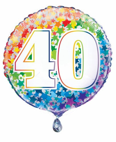 Rainbow 40th 45.7cm (18”) Foil Balloon